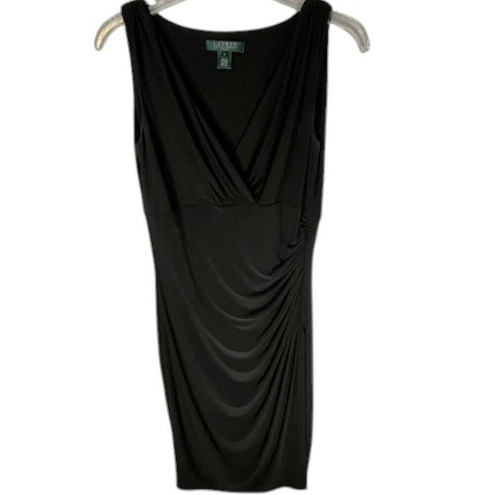 Lauren Ralph Lauren Black Sleeveless Asymmetrical Dress w/ Side Gathering- Size